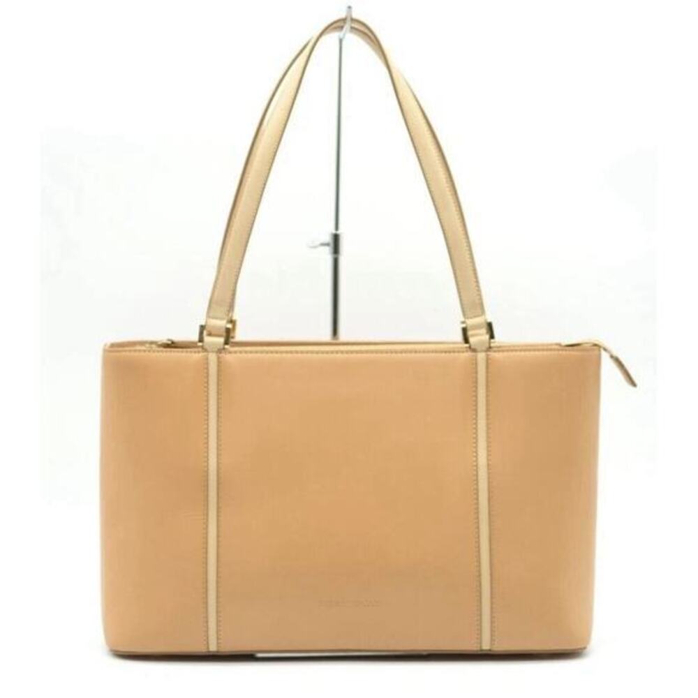 BURBERRY Tote Bag Leather Check Camel Authentic